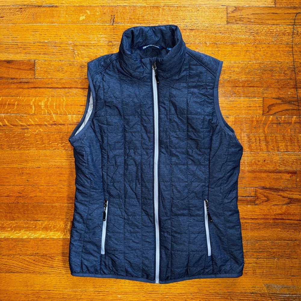 Cutter and Buck Womens Quilted Vest Navy Blue Full Zip Puffer Sleeveless M‎